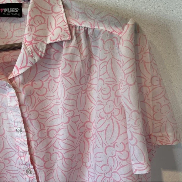 Vintage Russ Floral Botanical Button Front Short Sleeve Lightweight Blouse - Picture 3 of 6